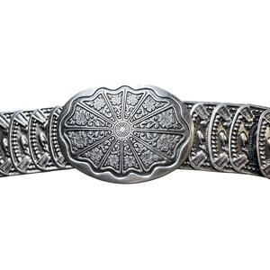 Women ViTG 80’s Elastic Stretchy Silver Western Boho Metal Belt Big Buckle 34”